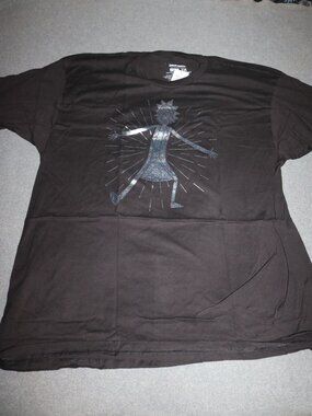 Rick and Morty T-shirt Mens 2X Black Hot Topic Adult Swim Shiny Silver Sanchez